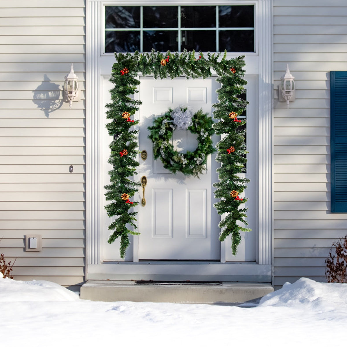 9 Feet Pre-lit Artificial Christmas Garland Red Berries with LEDÂ