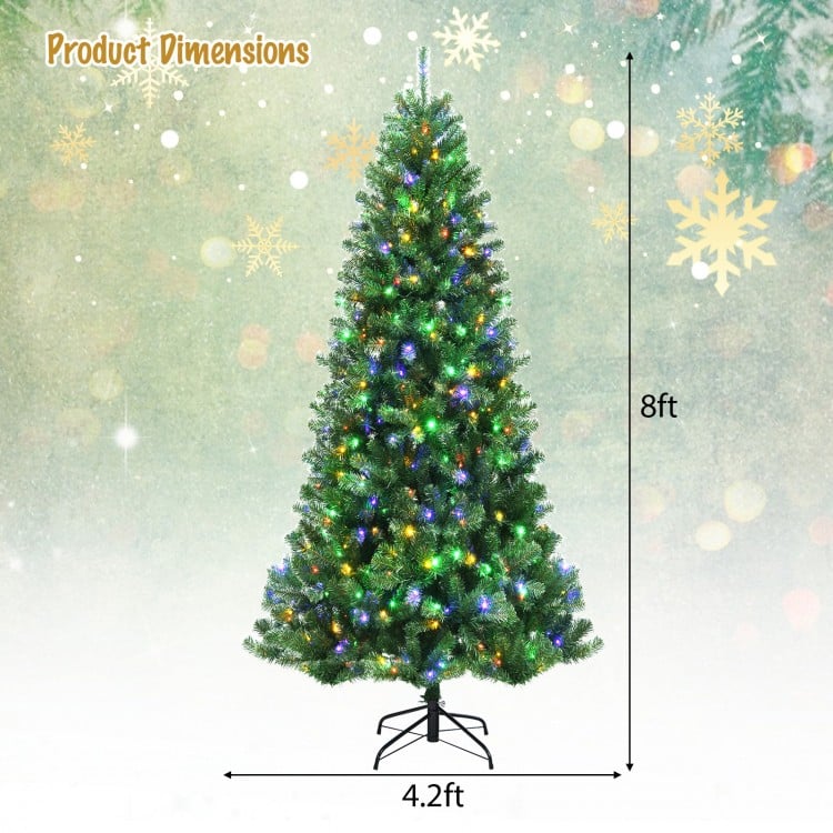 8 Feet Artificial Christmas Tree with Remote-controlled Color-changing LED Lights