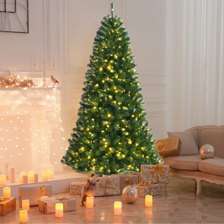 8 Feet Artificial Christmas Tree with Remote-controlled Color-changing LED Lights
