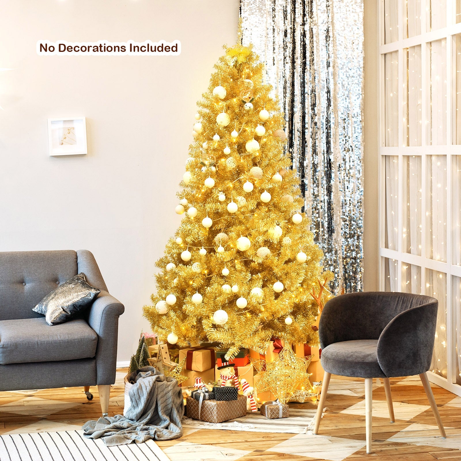 6/7.5 Feet Artificial Tinsel Christmas Tree Hinged with Foldable Stand-7.5 ftÂ