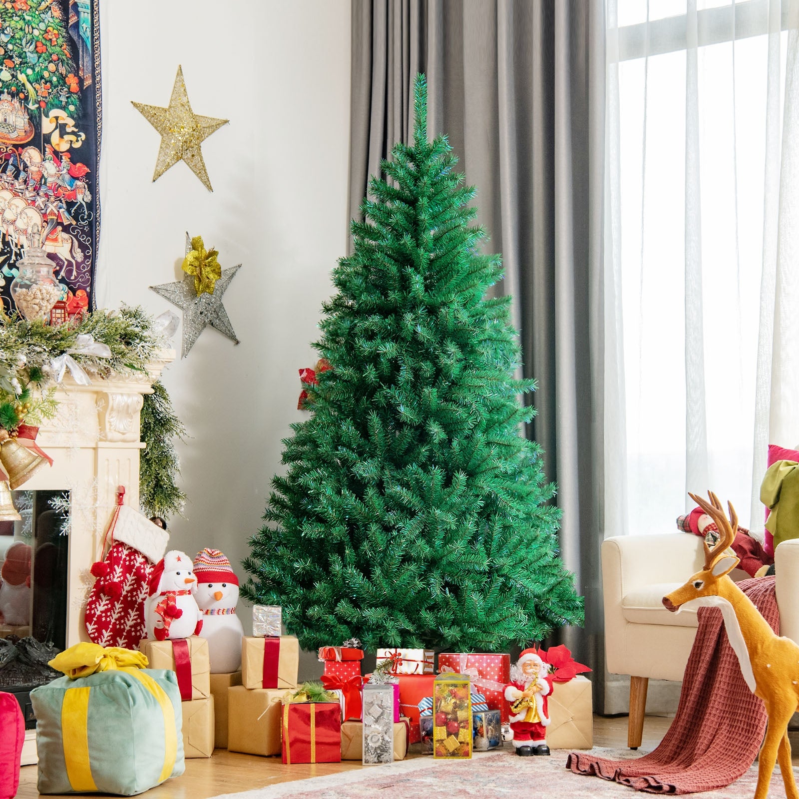 6 Feet Green Artificial Christmas Tree with 736 Iridescent Branch TipsÂ