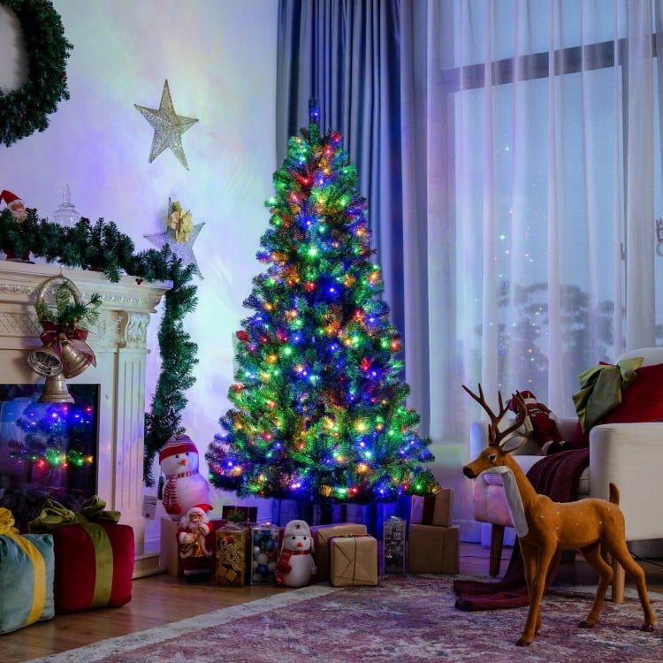 6 Feet Artificial Christmas Tree with Remote-controlled Color-changing LED Lights