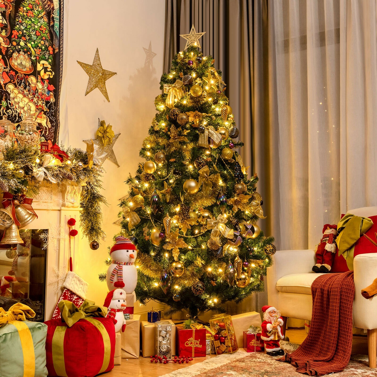Pre-Lit Artificial Christmas Tree wIth Ornaments and LightsÂ
