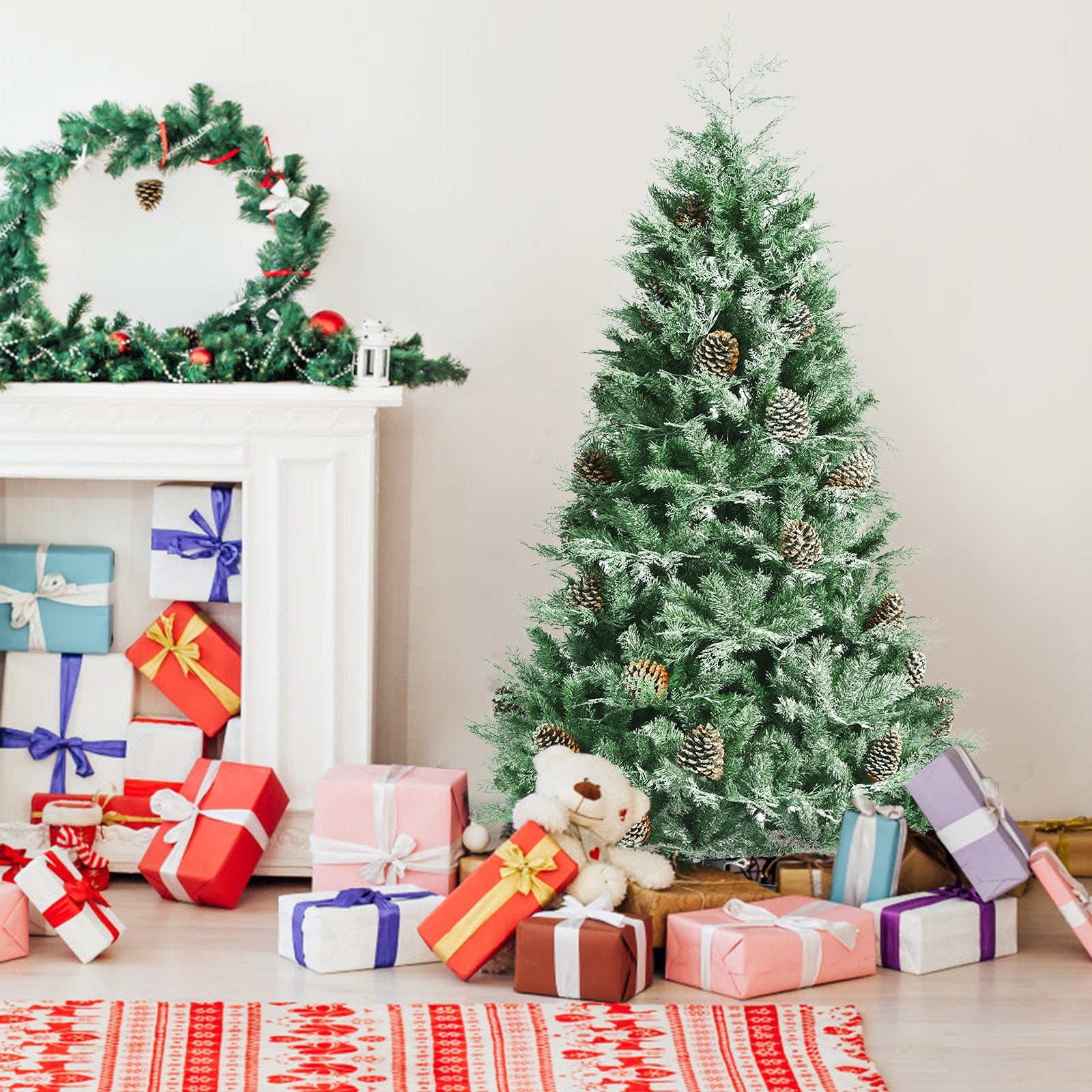 6 Feet Snow Flocked Artificial Christmas Tree with 715 Glitter PE and PVC TipsÂ