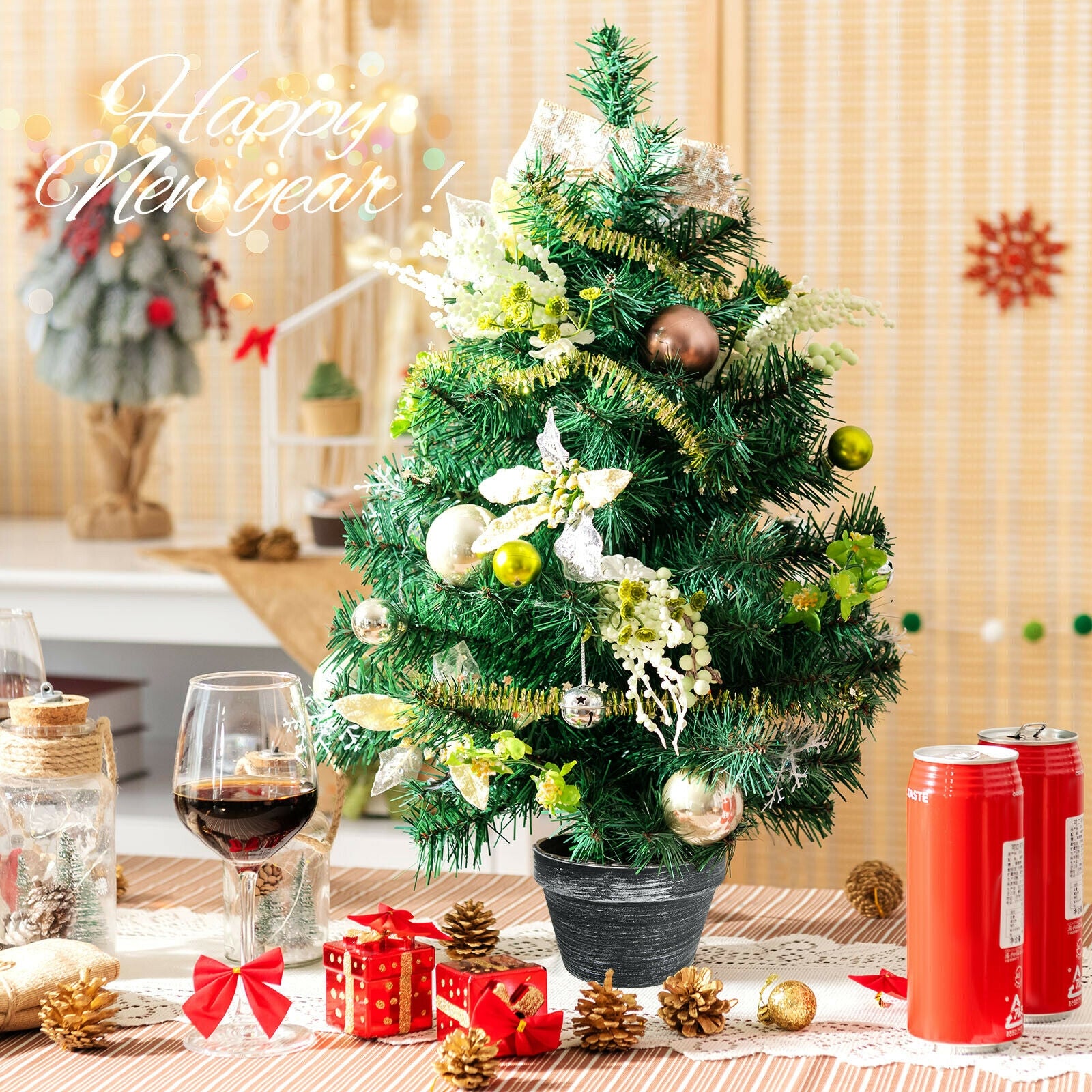 2 Feet Pre-lit Battery Operated Tabletop Artificial Christmas Tree with 40 LED LightsÂ