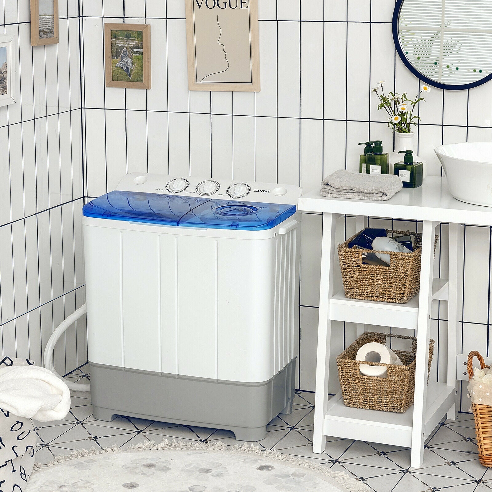 2-in-1 Portable 22lbs Capacity Washing Machine with Timer Control-BlueÂ