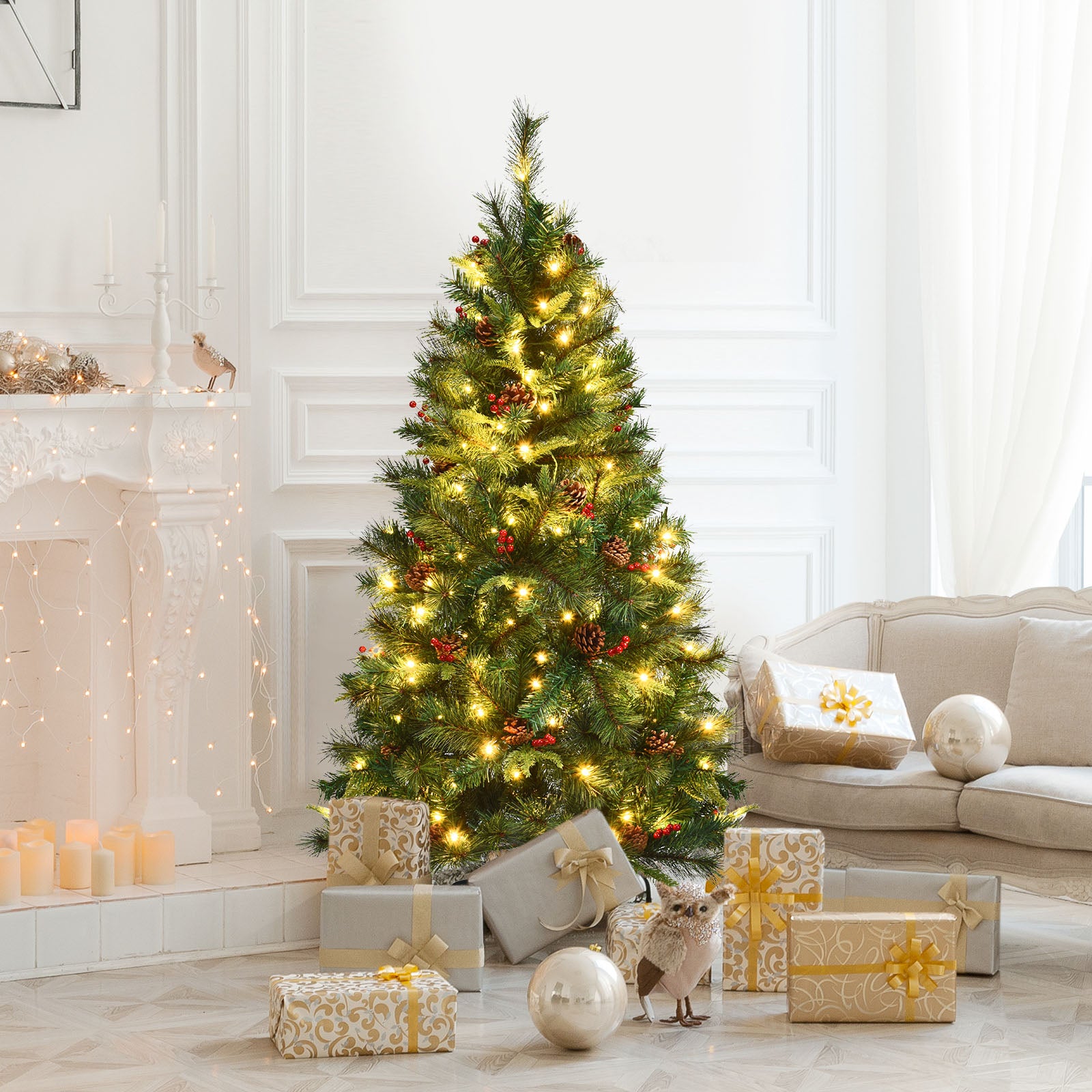 6 Feet Pre-lit Artificial Hinged Christmas Tree with LED Lights-6 ftÂ