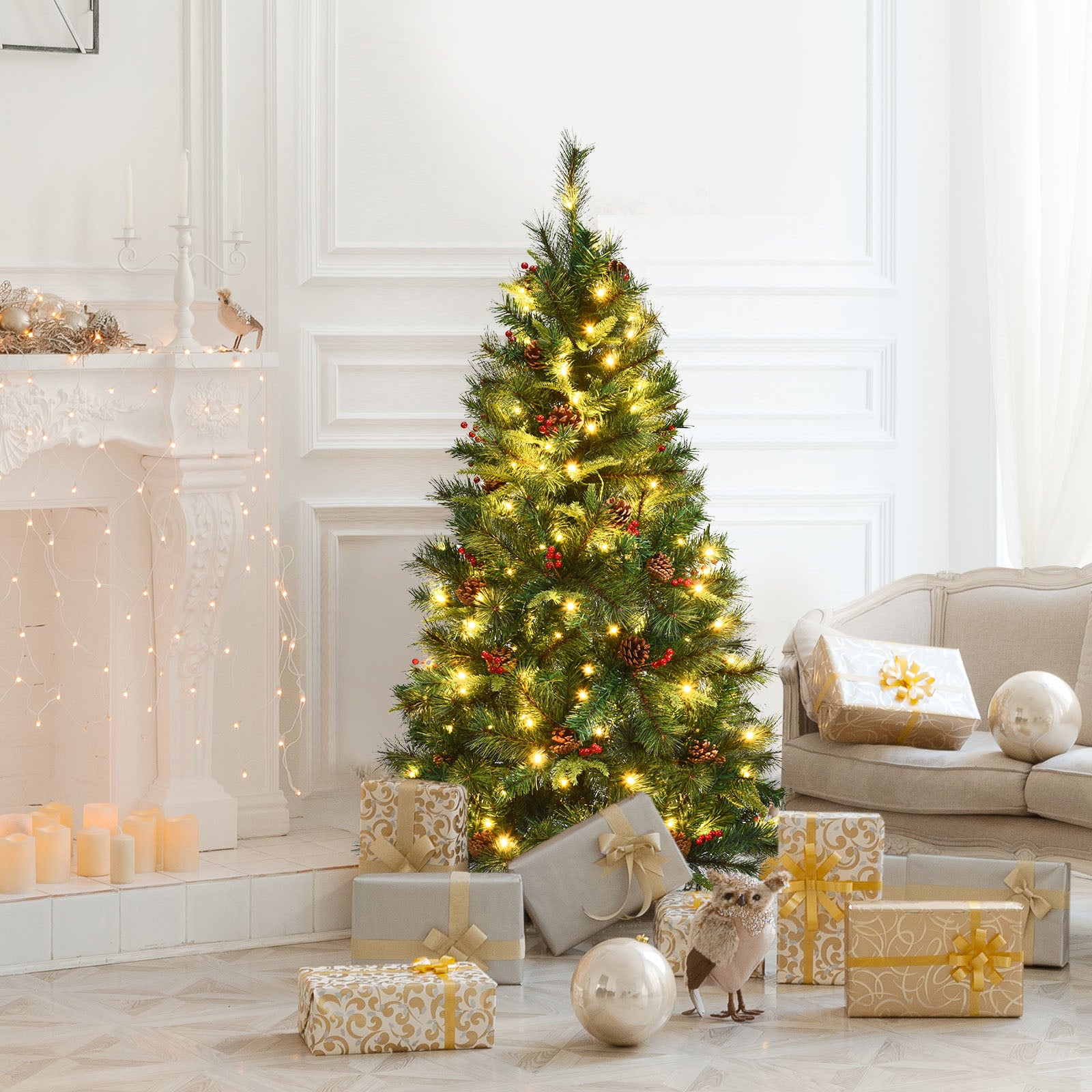 5 Feet Pre-lit Artificial Hinged Christmas Tree with LED Lights-5 ftÂ