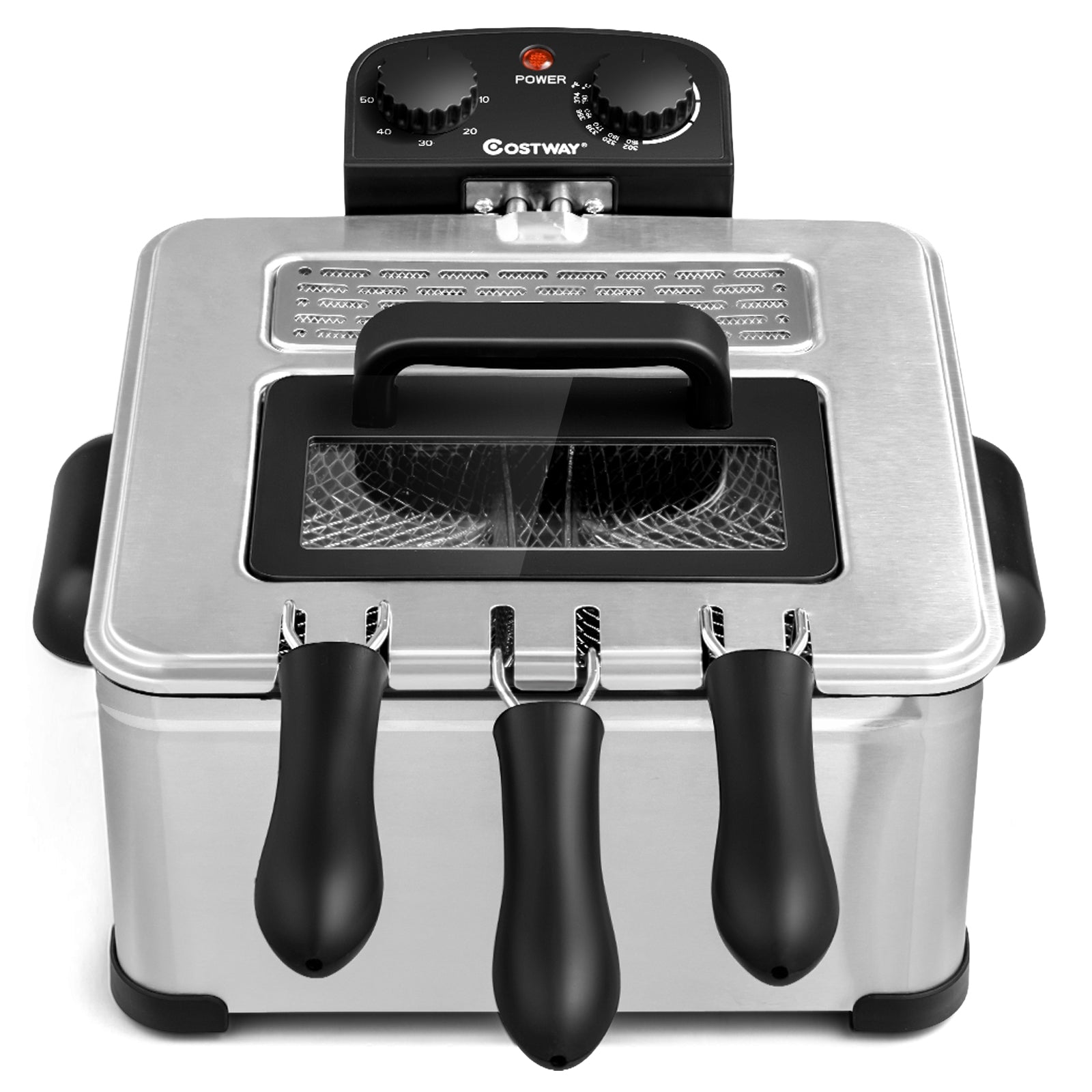 Electric Deep Fryer 5.3QT/21-Cup Stainless Steel 1700W with Triple BasketÂ