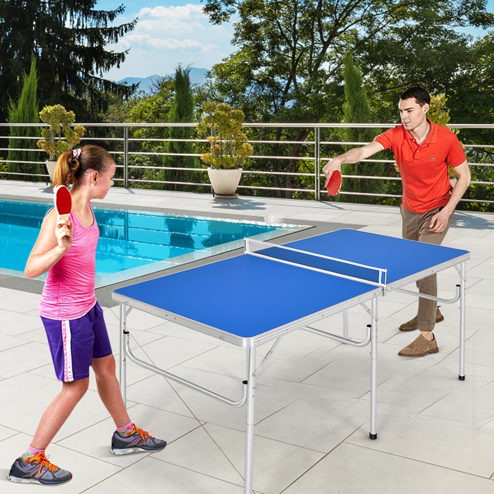 60 Inch Portable Tennis Ping Pong Folding Table with Accessories-BlueÂ