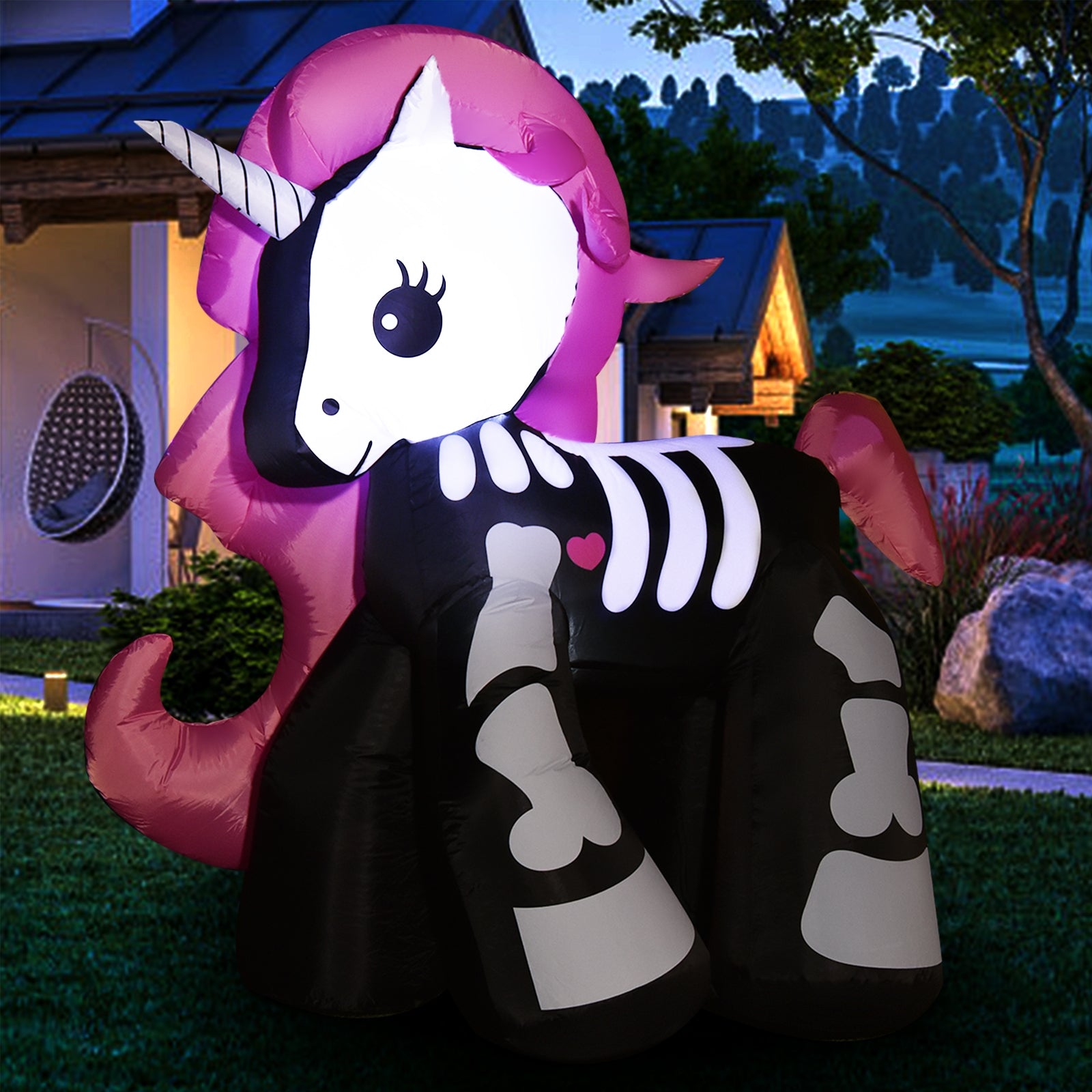 5.5 Feet Halloween Inflatables Skeleton Unicorn with Built-in LED LightsÂ