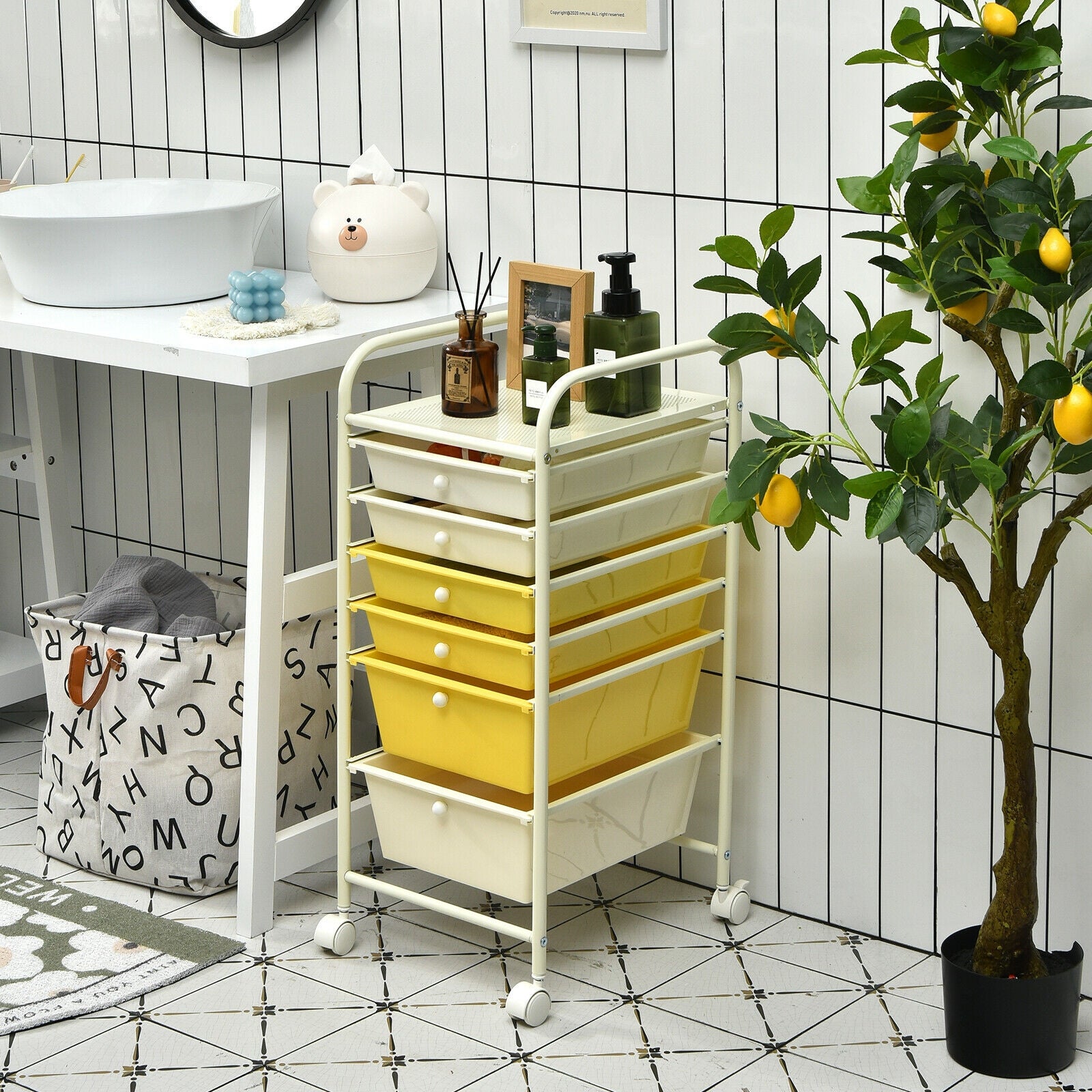 6 Drawers Rolling Storage Cart Organizer-YellowÂ