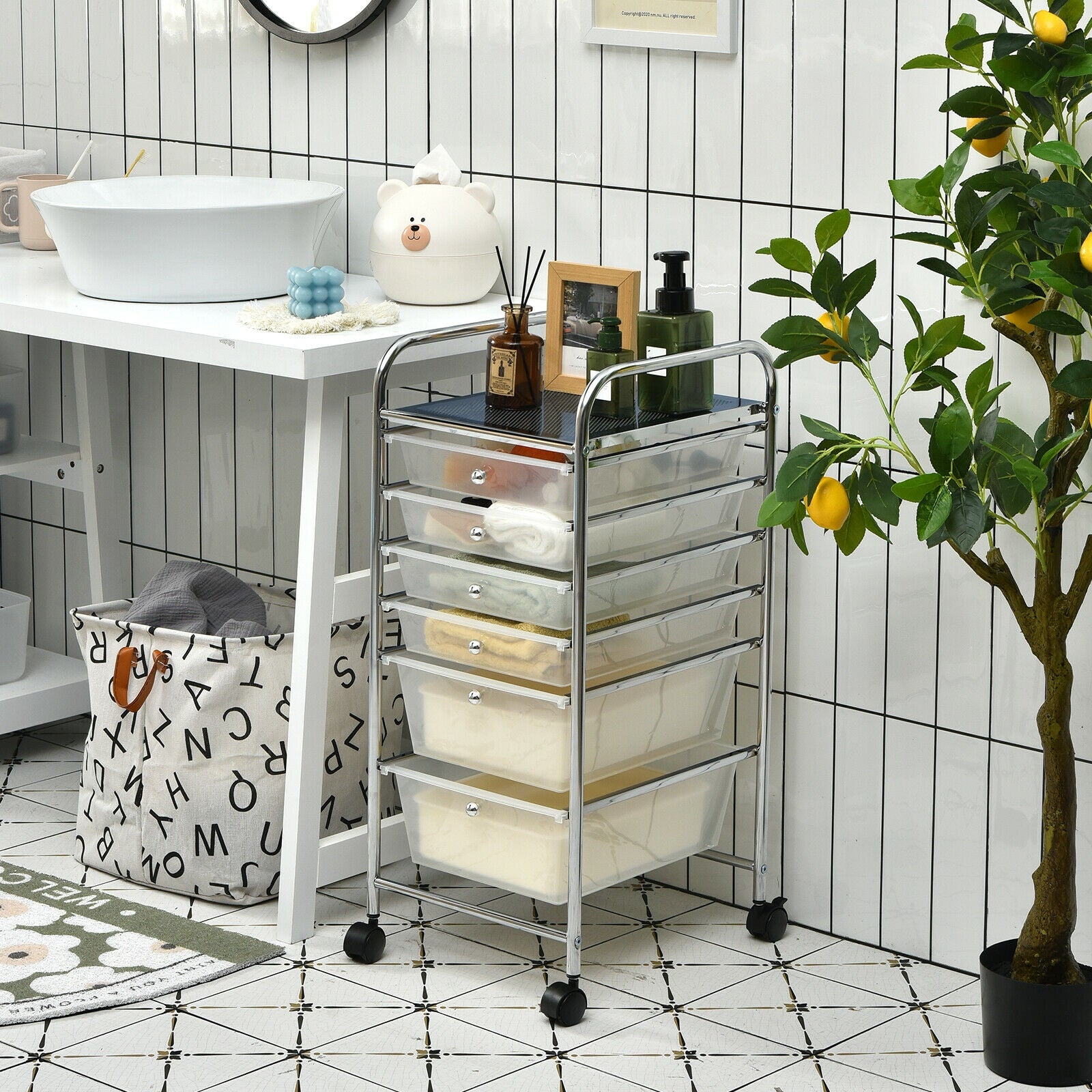 6 Drawers Rolling Storage Cart Organizer-ClearÂ