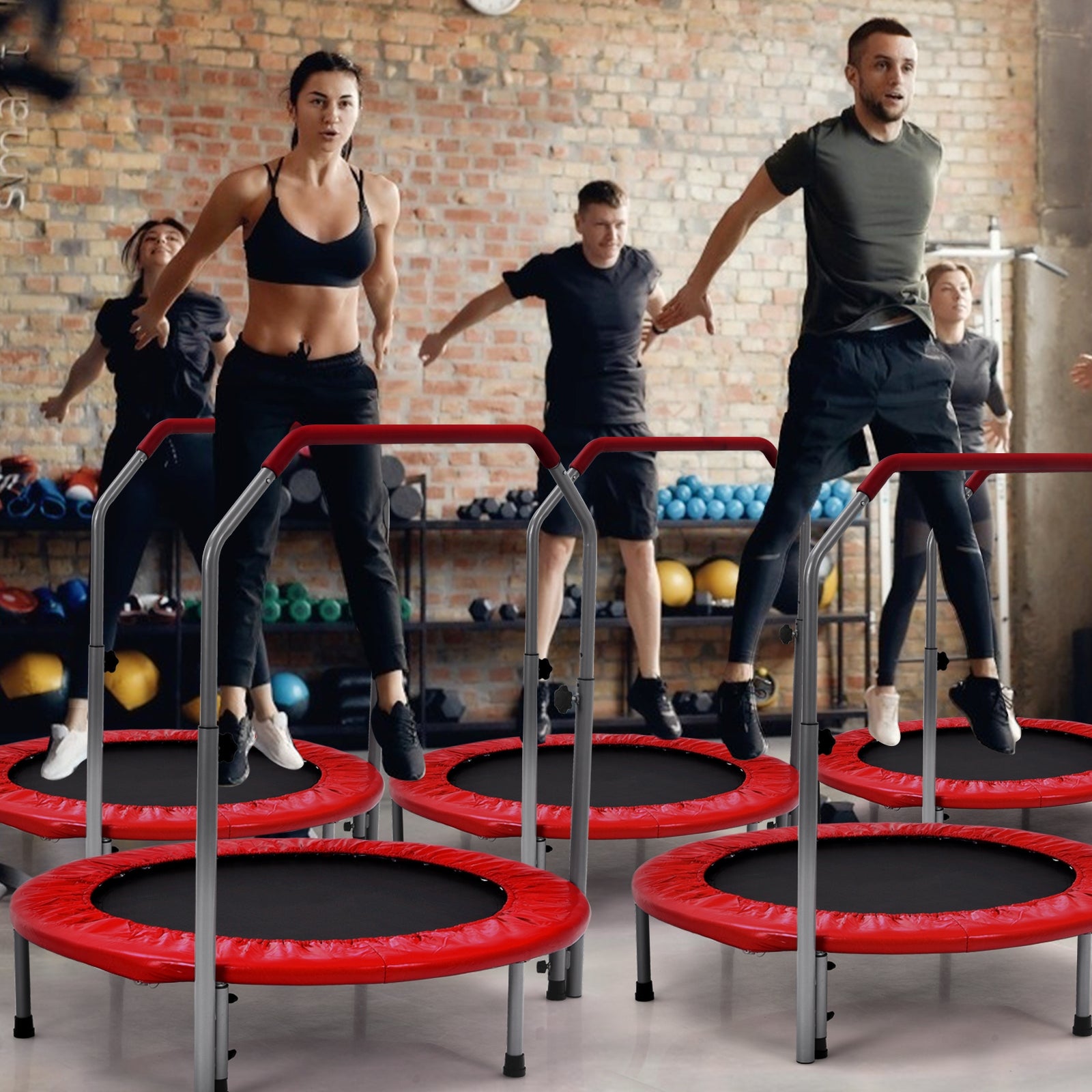 40 Inch Folding Exercise Trampoline Rebounder with 4-Level Handrail Carrying Bag-RedÂ