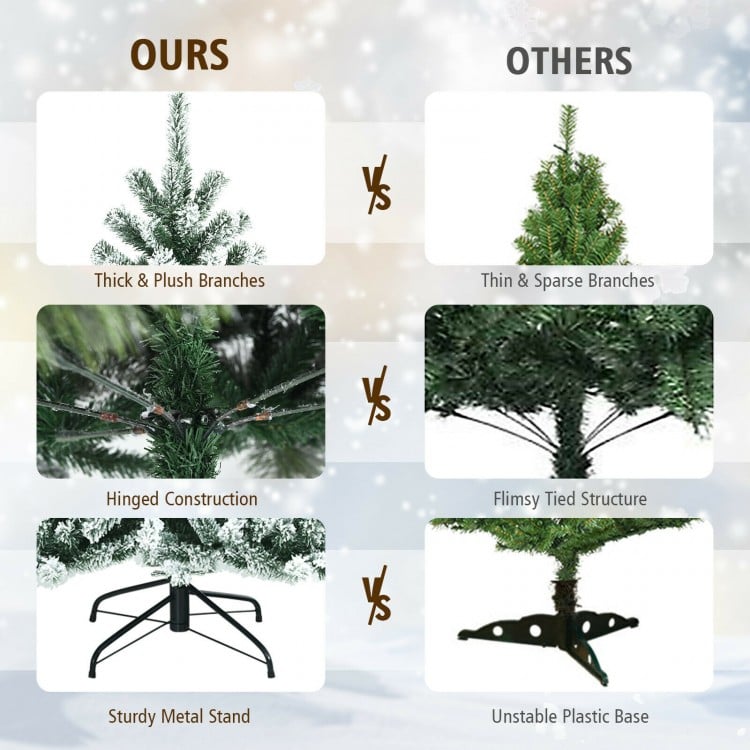8 Feet Pre-lit Snow Flocked Christmas Tree with Tips and Metal Stand-8 ft