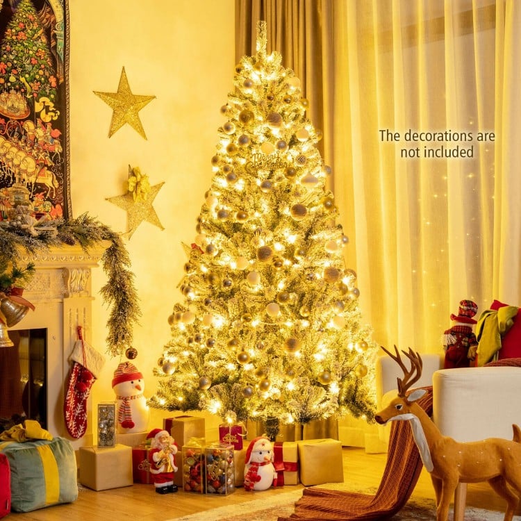 7 Feet Pre-lit Snow Flocked Hinged Christmas Tree with 1116 Tips and Metal Stand-7 ft