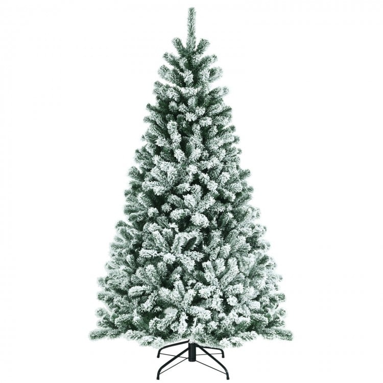 6 Feet Pre-lit Snow Flocked Hinged Christmas Tree with 928 Tips and Metal Stand-6 ft