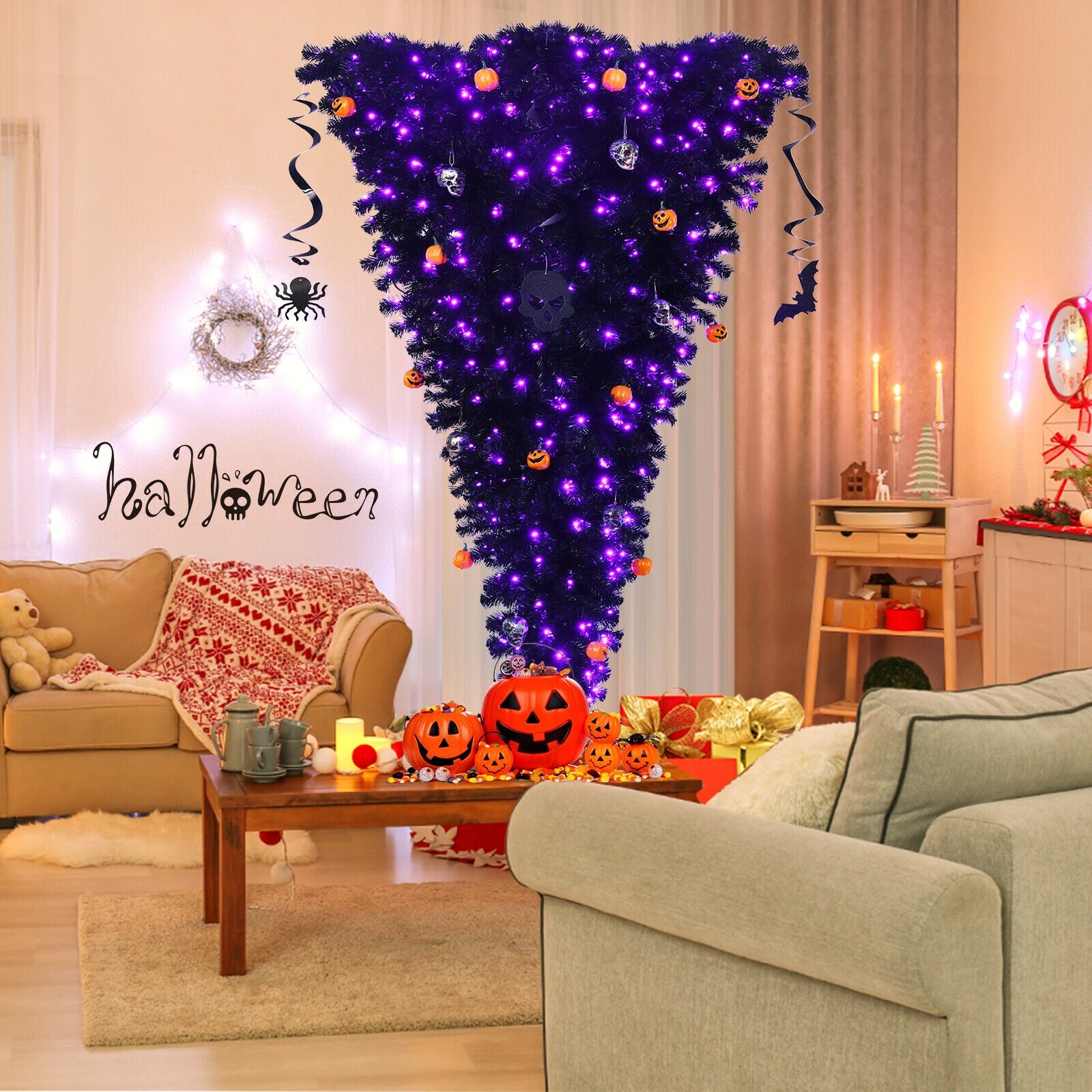 Upside Down 7 Feet Halloween Tree with 400 Purple LED LightsÂ