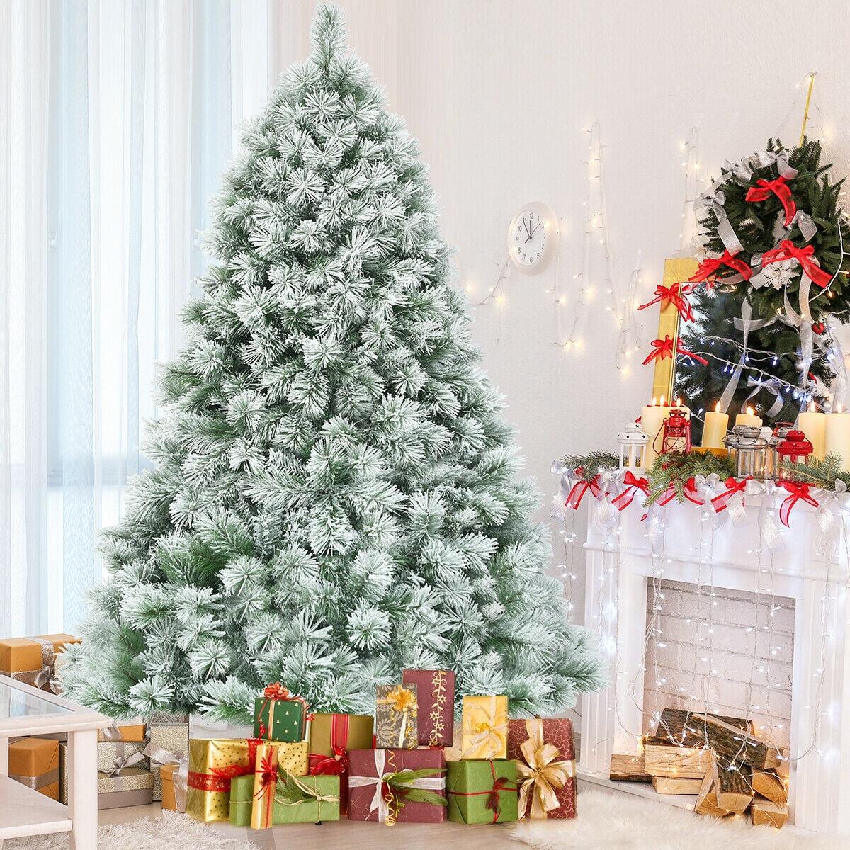 7 Feet Artificial Christmas Tree with Snowy Pine NeedlesÂ