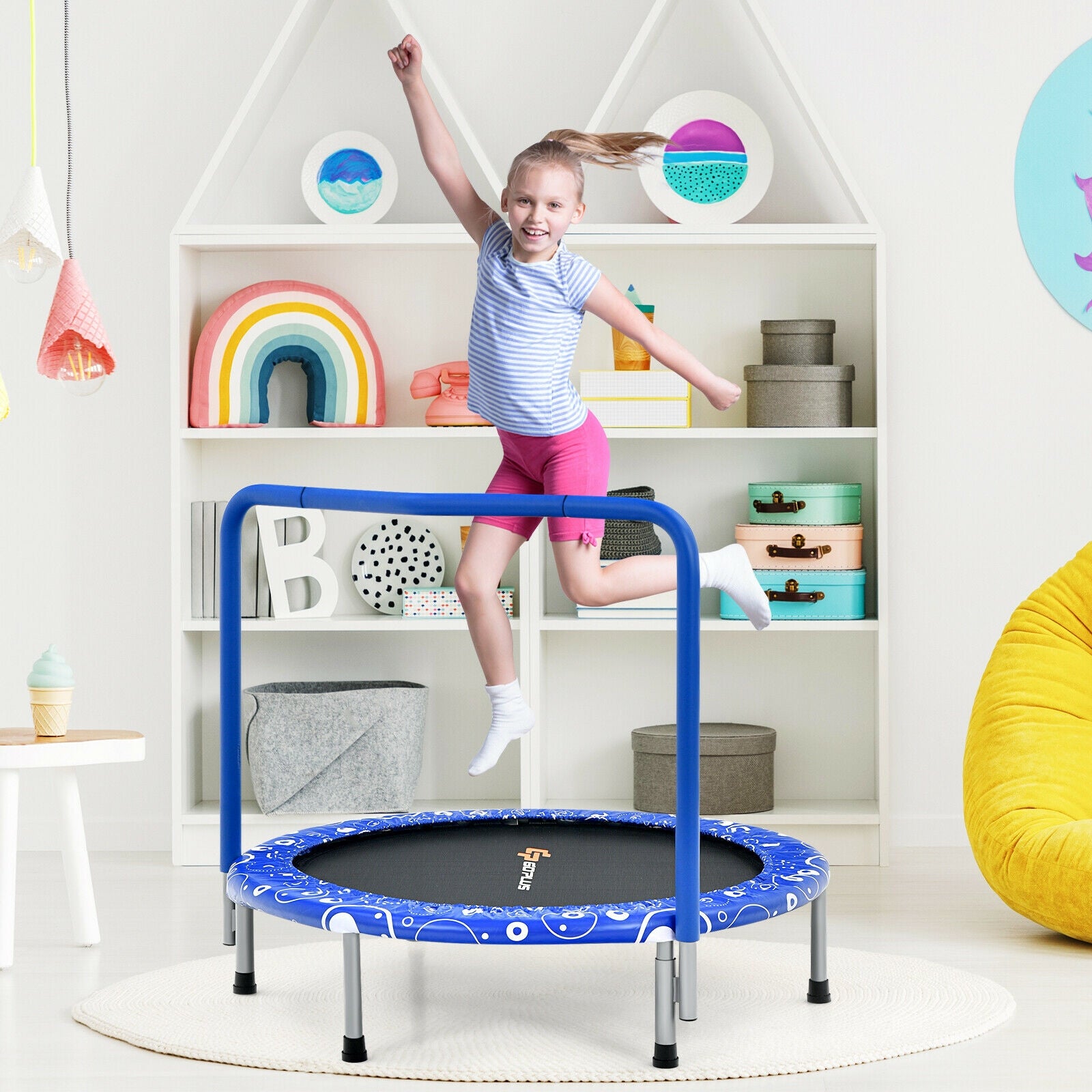 36 Inch Kids Trampoline Mini Rebounder with Full Covered Handrail -BlueÂ