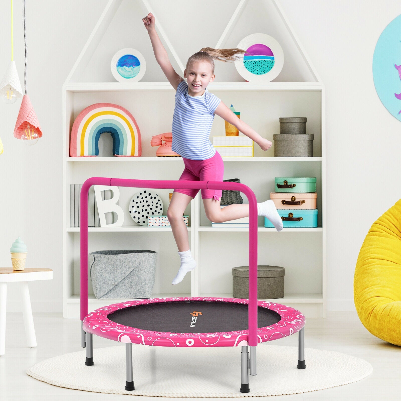 36 Inch Kids Trampoline Mini Rebounder with Full Covered Handrail -PinkÂ