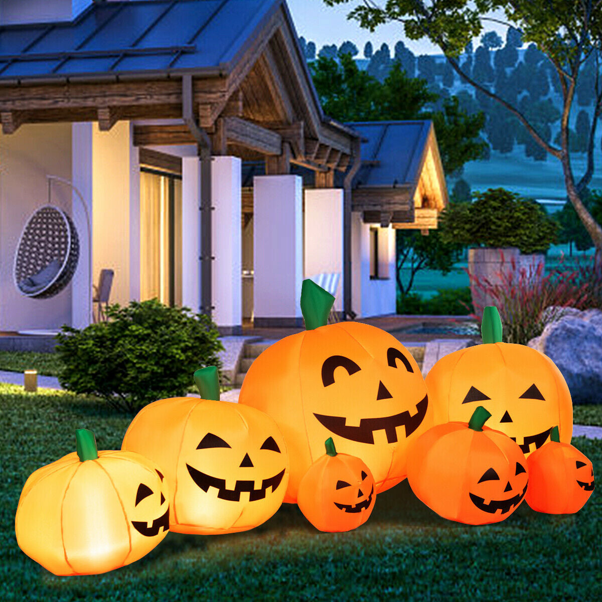 7.5 Feet Halloween Inflatable 7 Pumpkins Patch with LED LightsÂ