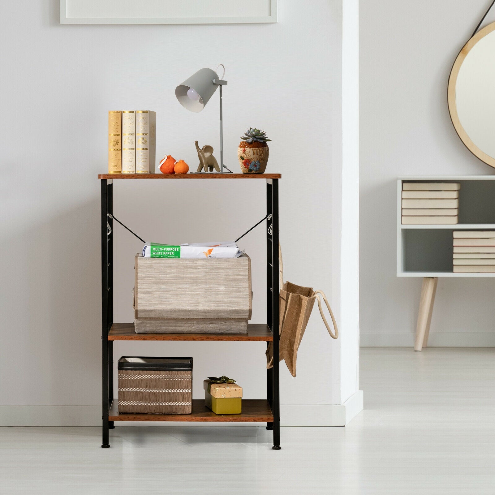 3-Tier Kitchen Baker's Rack Microwave Oven Stand Storage Shelf with 10 Hook-CoffeeÂ