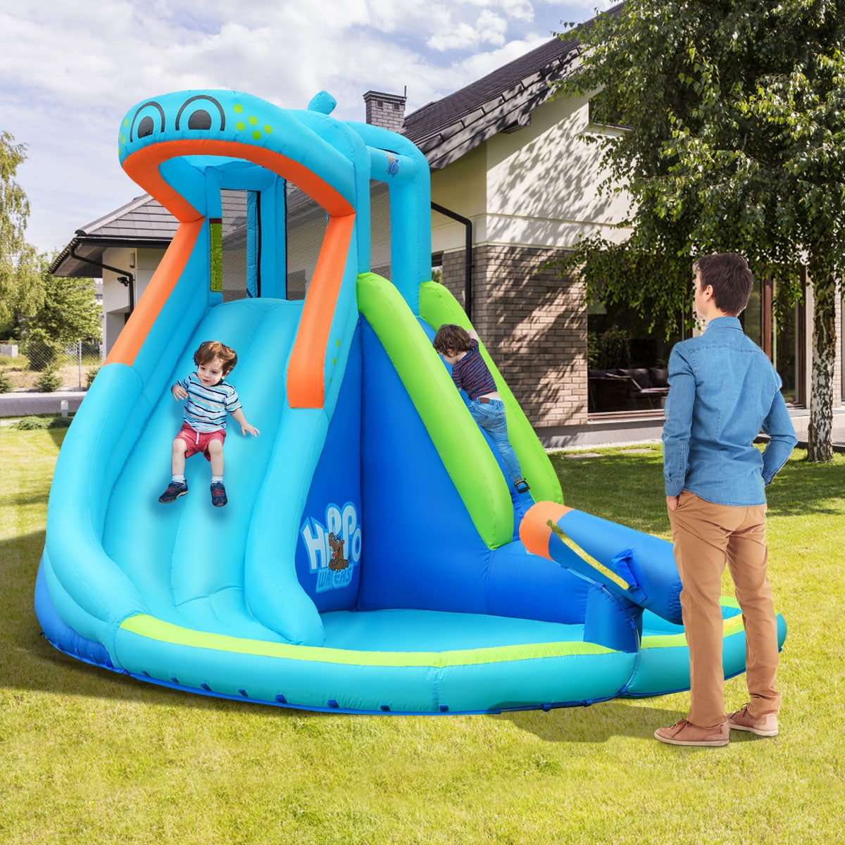 Inflatable Water Pool with Splash and Slide Without BlowerÂ