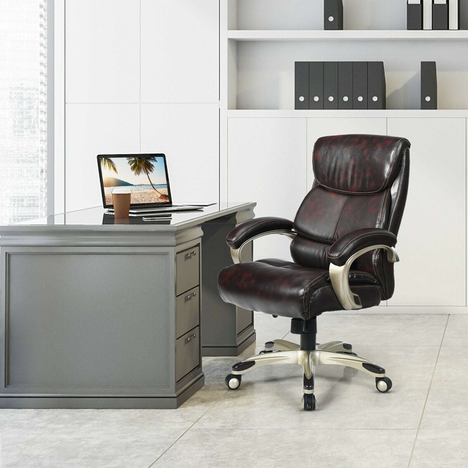 Adjustable Executive Office Recliner Chair with High Back and Lumbar Support-BrownÂ