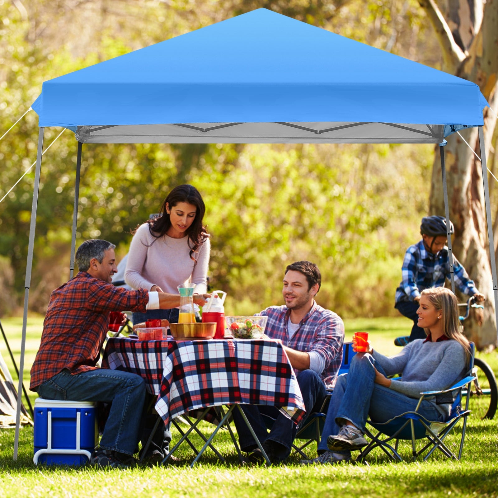 10 x 10 Feet Pop Up Tent Slant Leg Canopy with Detachable Side Wall-BlueÂ