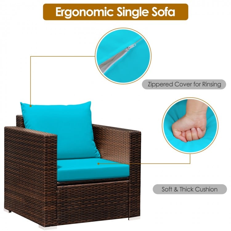 3 Pcs Patio Conversation Rattan Furniture Set with Cushion-Turquoise