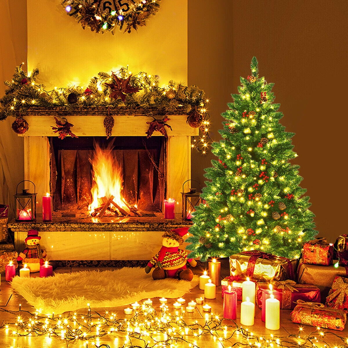 4.5 Feet Pre-lit Hinged Christmas Tree with 300 LED LightsÂ