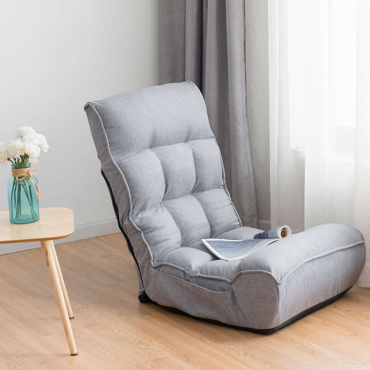 4-Position Adjustable Floor Chair Folding Lazy Sofa-GrayÂ