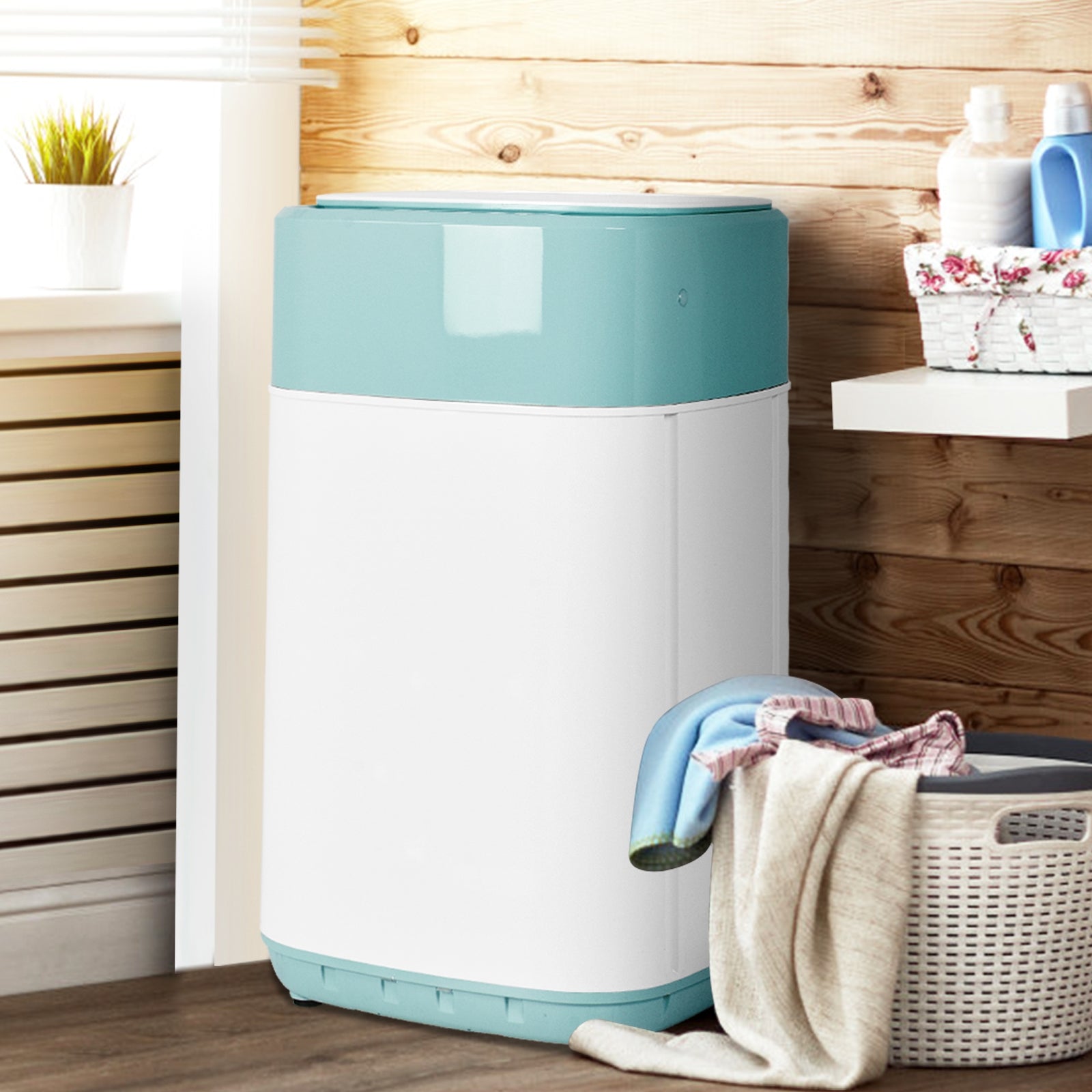 8lbs Portable Fully Automatic Washing Machine with Drain Pump-GreenÂ