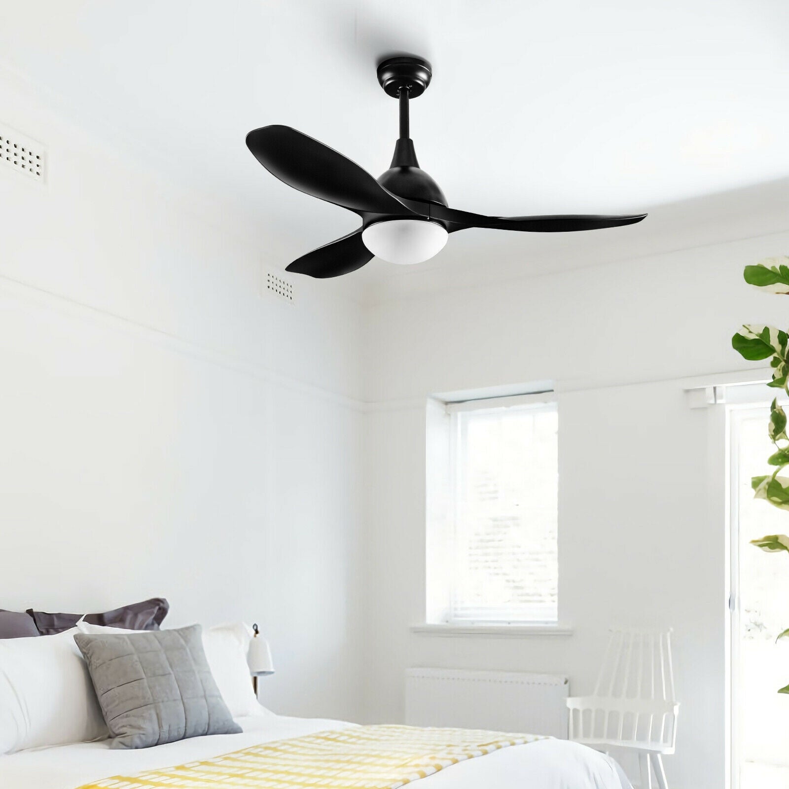 Modern 48 Inch Ceiling Fan with Dimmable LED Light and Remote Control Reversible Blades-BlackÂ