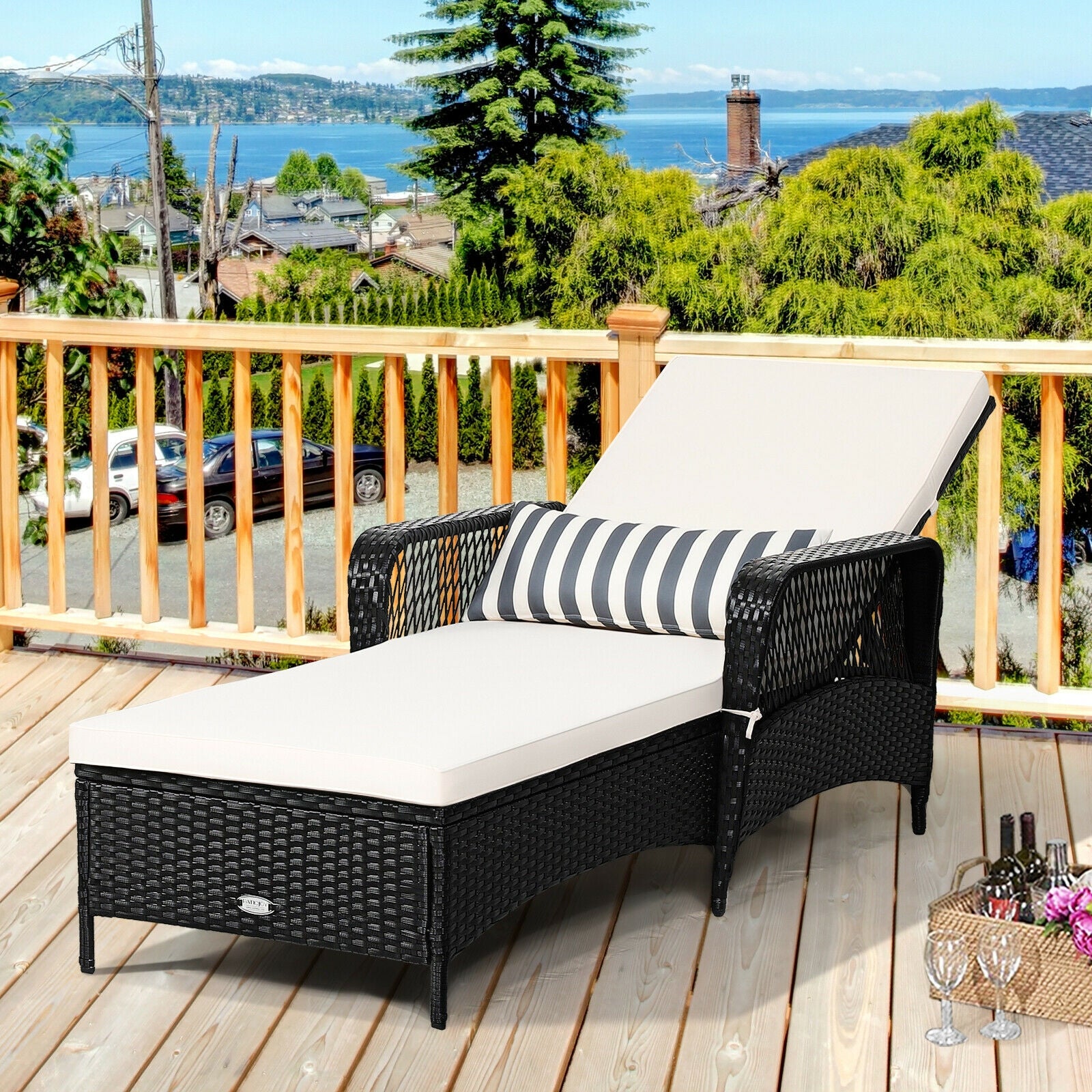 PE Rattan Armrest Chaise Lounge Chair with Adjustable PillowÂ