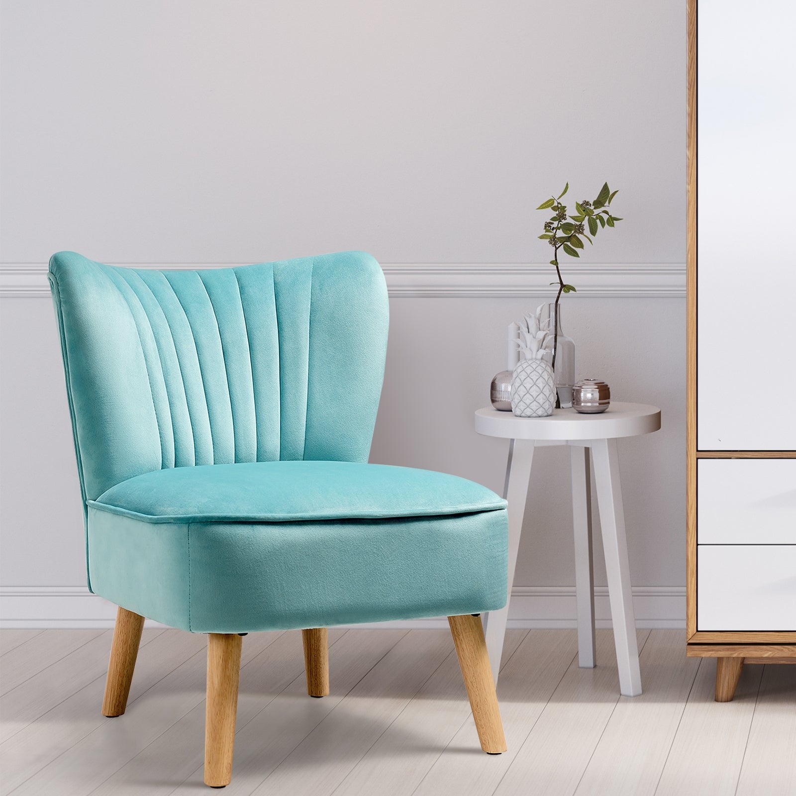 Modern Armless Velvet Accent Chair with Wood Legs-GreenÂ