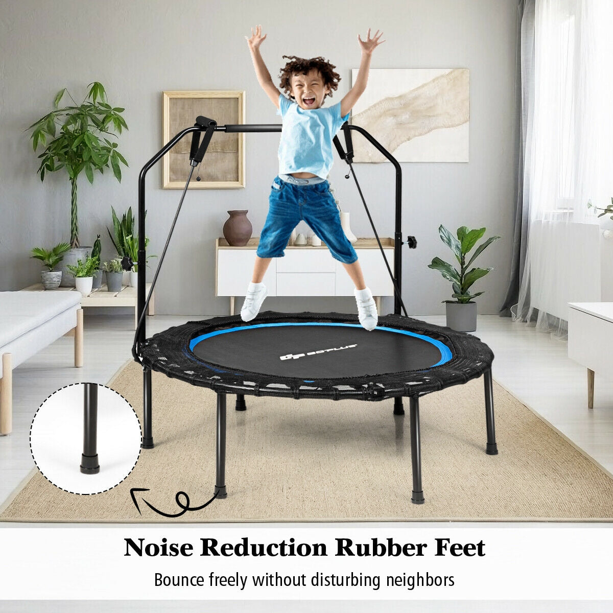 40 Inch Foldable Fitness Rebounder with Resistance Bands Adjustable Home-BlueÂ