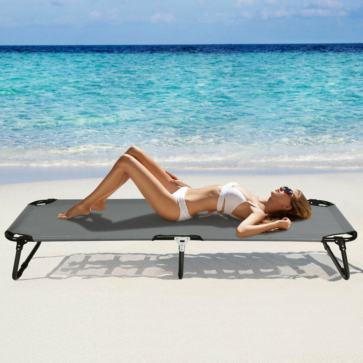Outdoor Folding Camping Bed for Sleeping Hiking Travel-GrayÂ