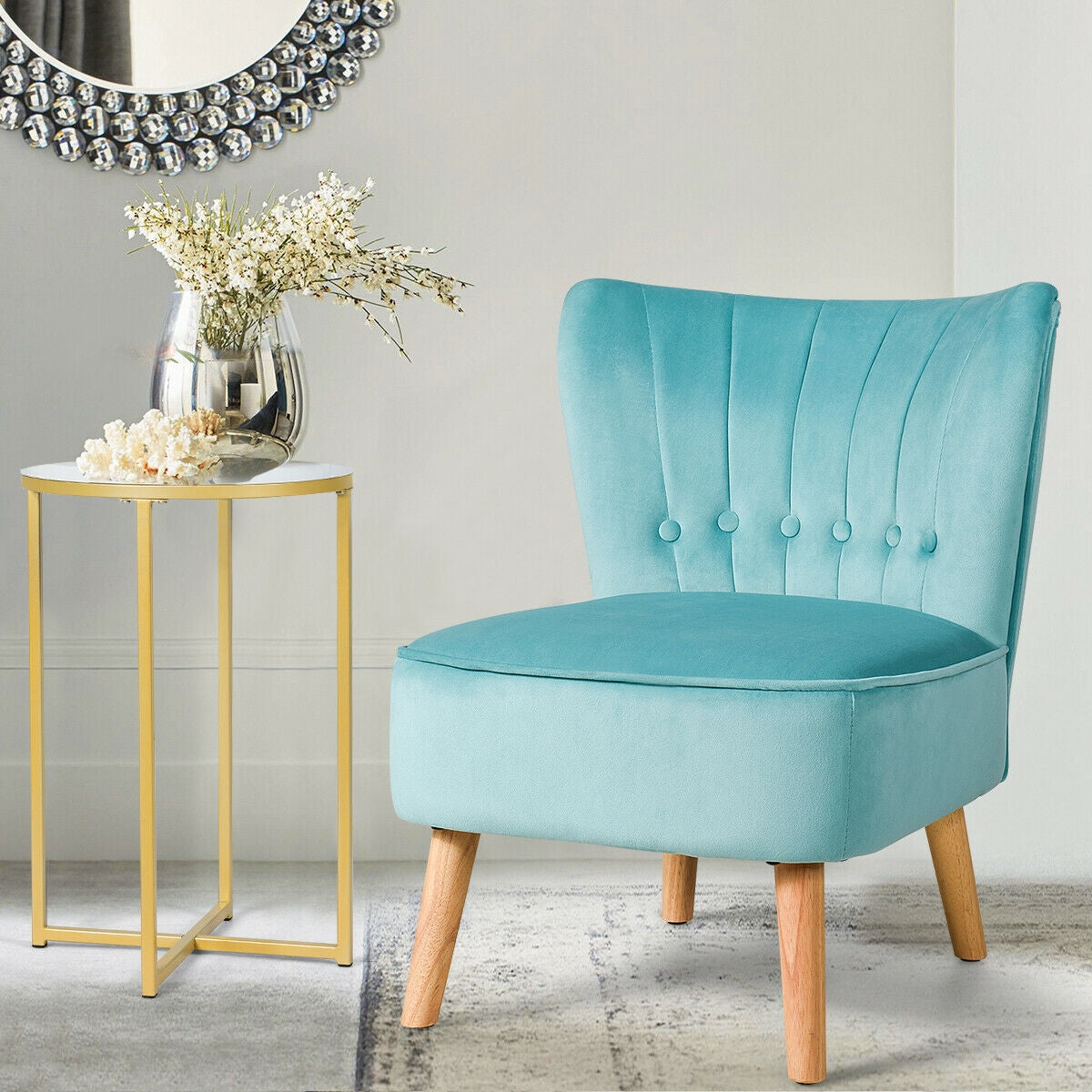Armless Accent Chair Tufted Velvet Leisure Chair-GreenÂ
