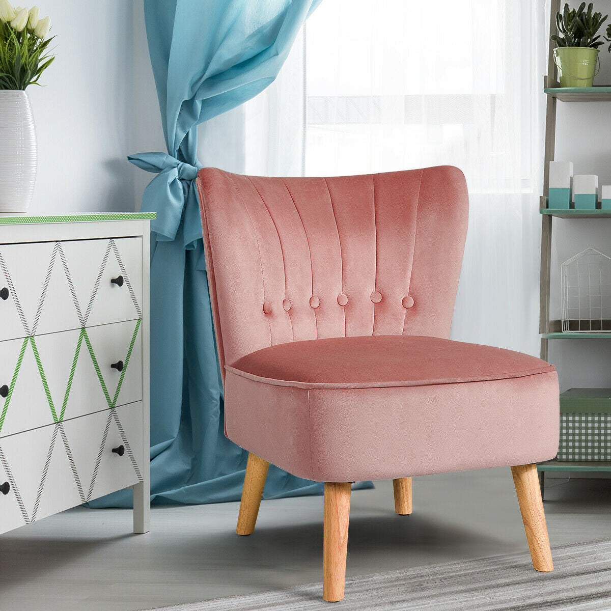 Armless Accent Chair Tufted Velvet Leisure Chair-PinkÂ