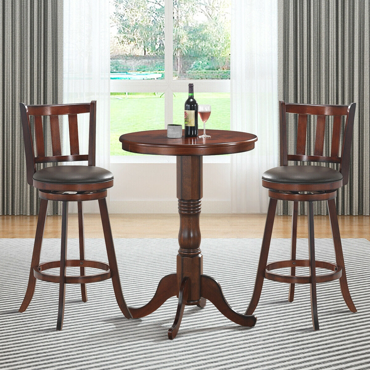 Set of 2 Wood Swivel Counter Height Dining Pub Bar Stools with PVC Cushioned Seat-29 InchÂ