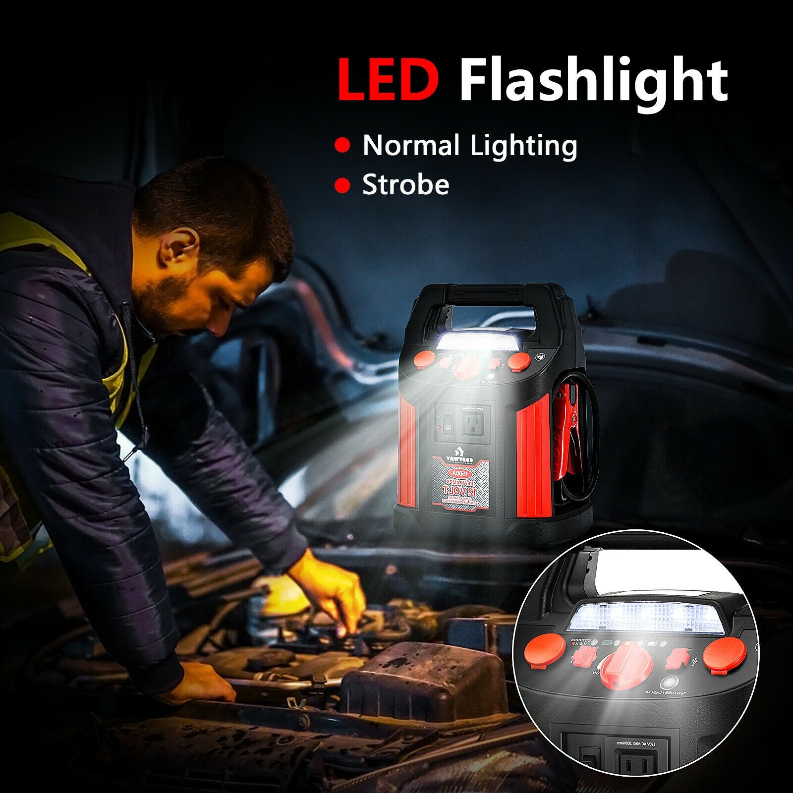 Jump Starter Air Compressor Power Bank Charger with LED Light and DC OutletÂ