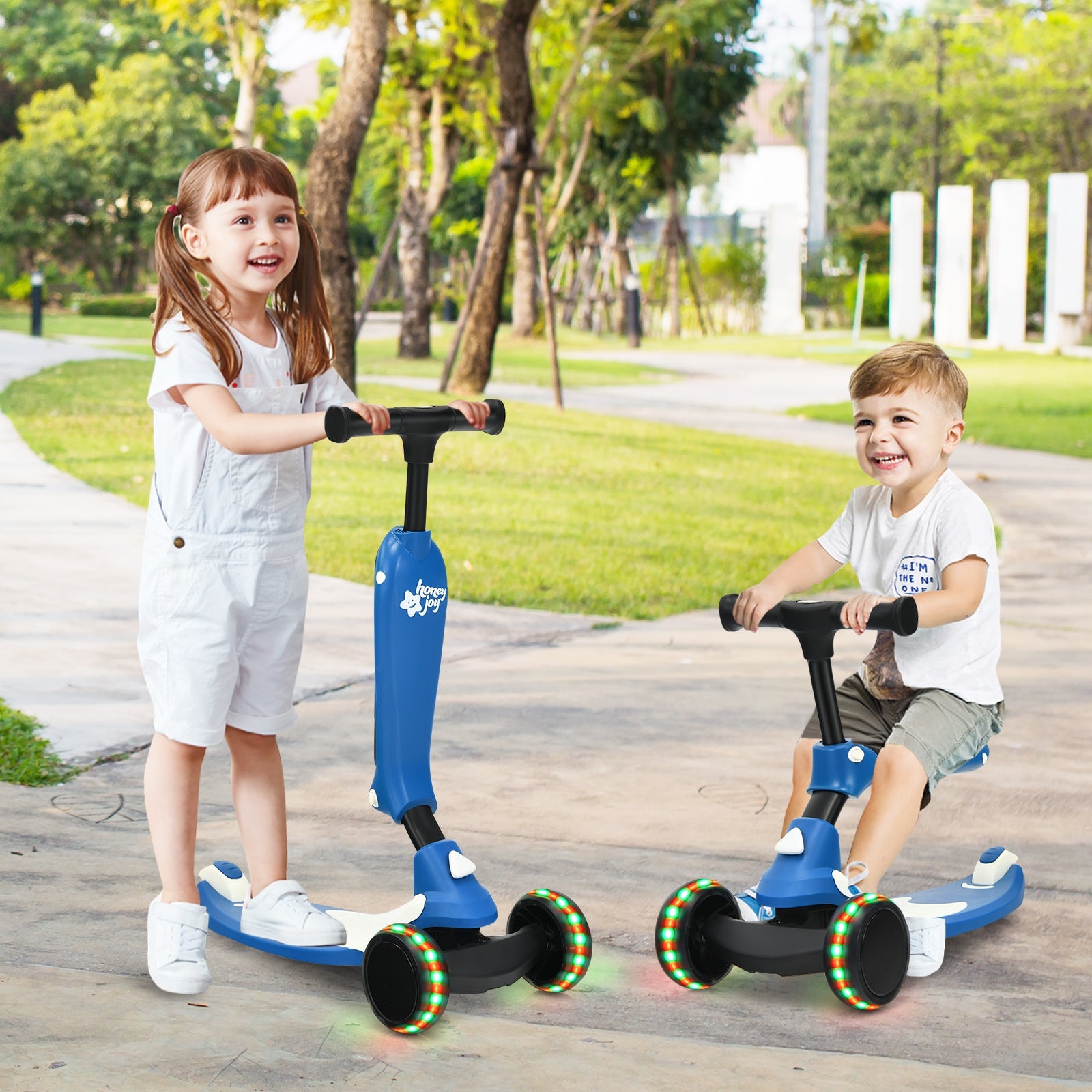 2-in-1 Kids Kick Scooter with Flash Wheels for Girls and Boys from 1.5 to 6 Years Old-BlueÂ