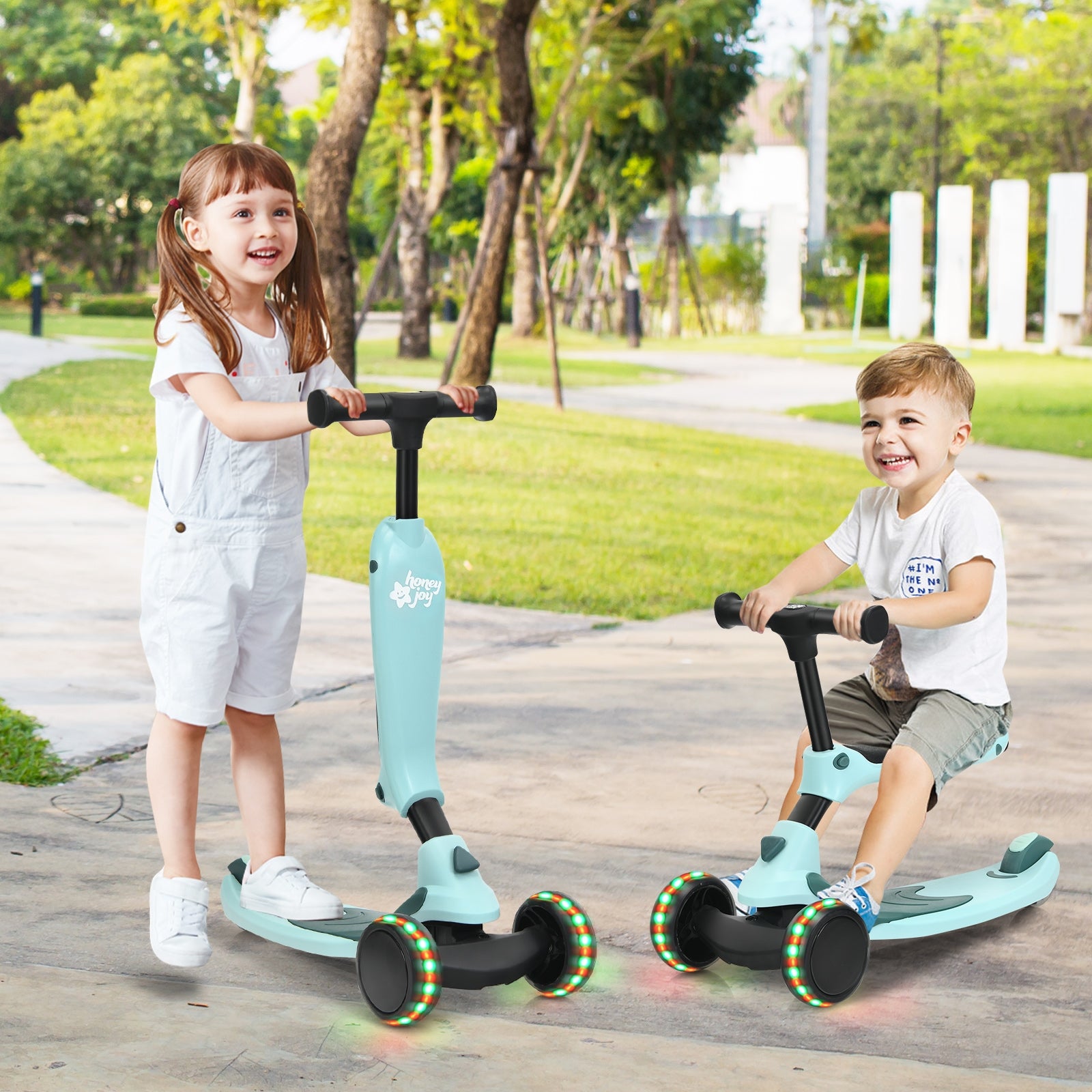 2-in-1 Kids Kick Scooter with Flash Wheels for Girls and Boys from 1.5 to 6 Years Old-GreenÂ