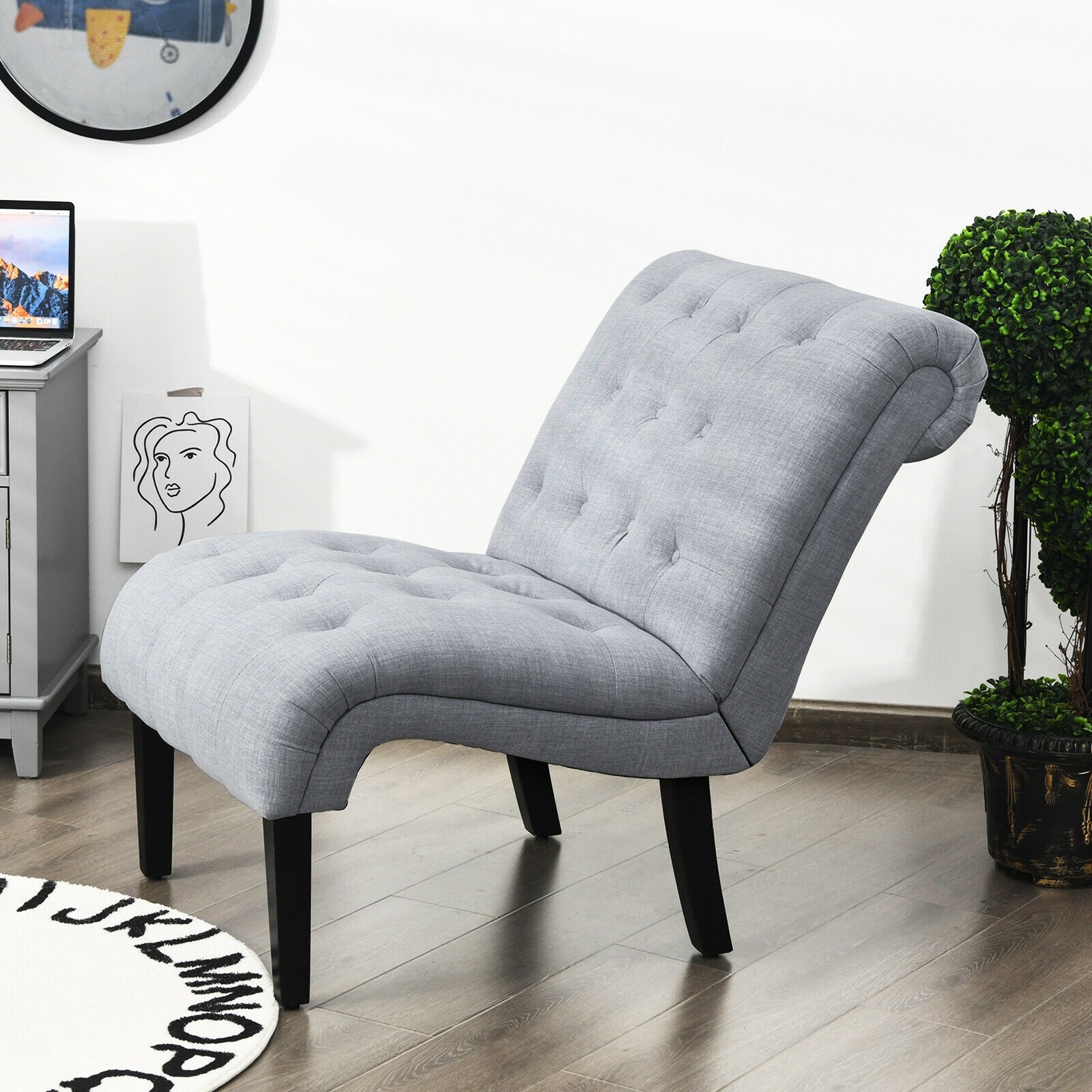 Cotton Linen Fabric Armless Accent Chair with Adjustable Foot Pads-Light GrayÂ