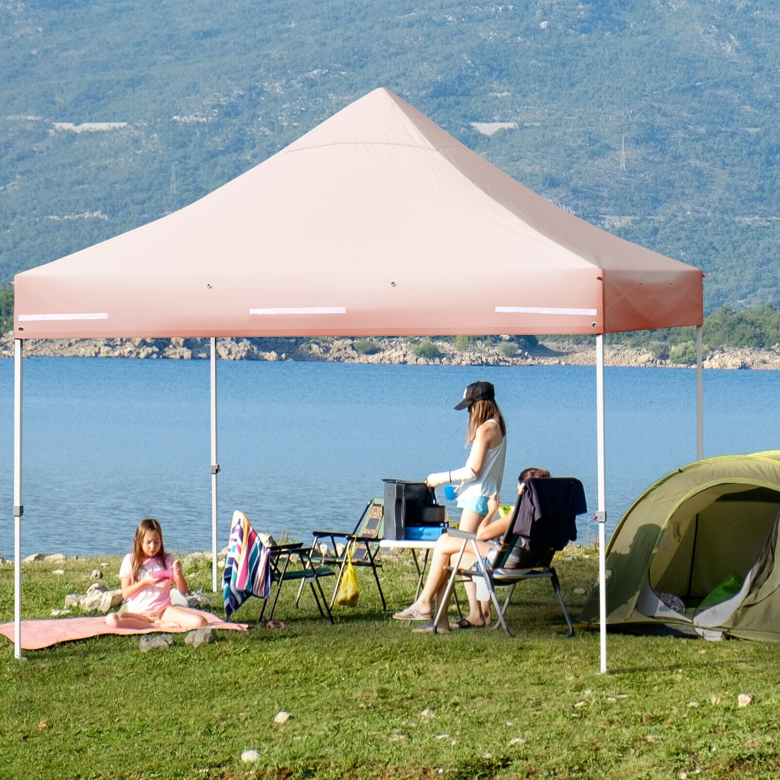10 x 10 Feet Pop up Gazebo with 4 Height and Adjust Folding Awning-PinkÂ