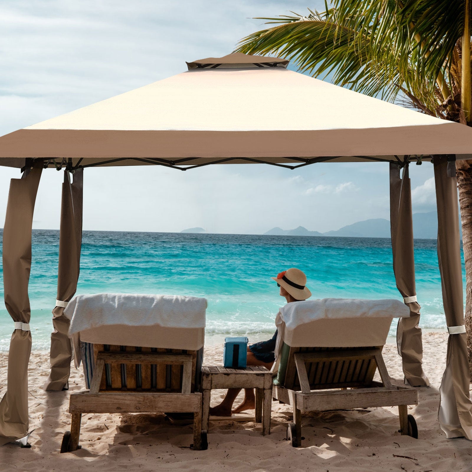 13 Feet x 13 Feet Pop Up Canopy Tent Instant Outdoor Folding Canopy Shelter-BrownÂ