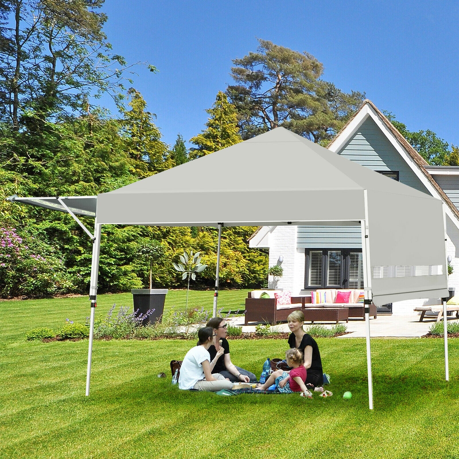 17 Feet x 10 Feet Foldable Pop Up Canopy with Adjustable Instant Sun Shelter-GrayÂ