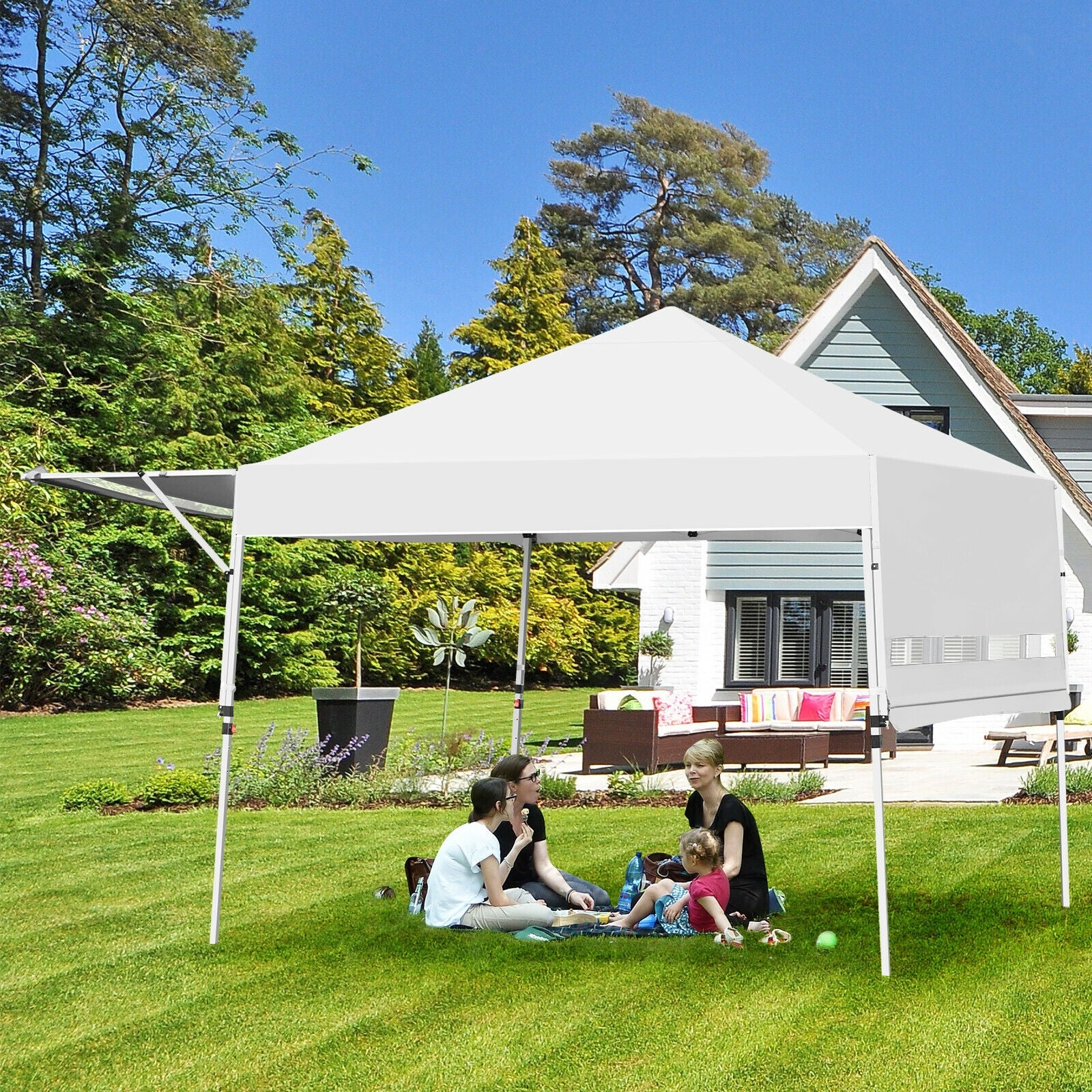 17 Feet x 10 Feet Foldable Pop Up Canopy with Adjustable Instant Sun Shelter-WhiteÂ